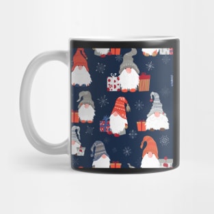 Christmas Gnomes with Snowflakes and Presents on Midnight Blue Mug